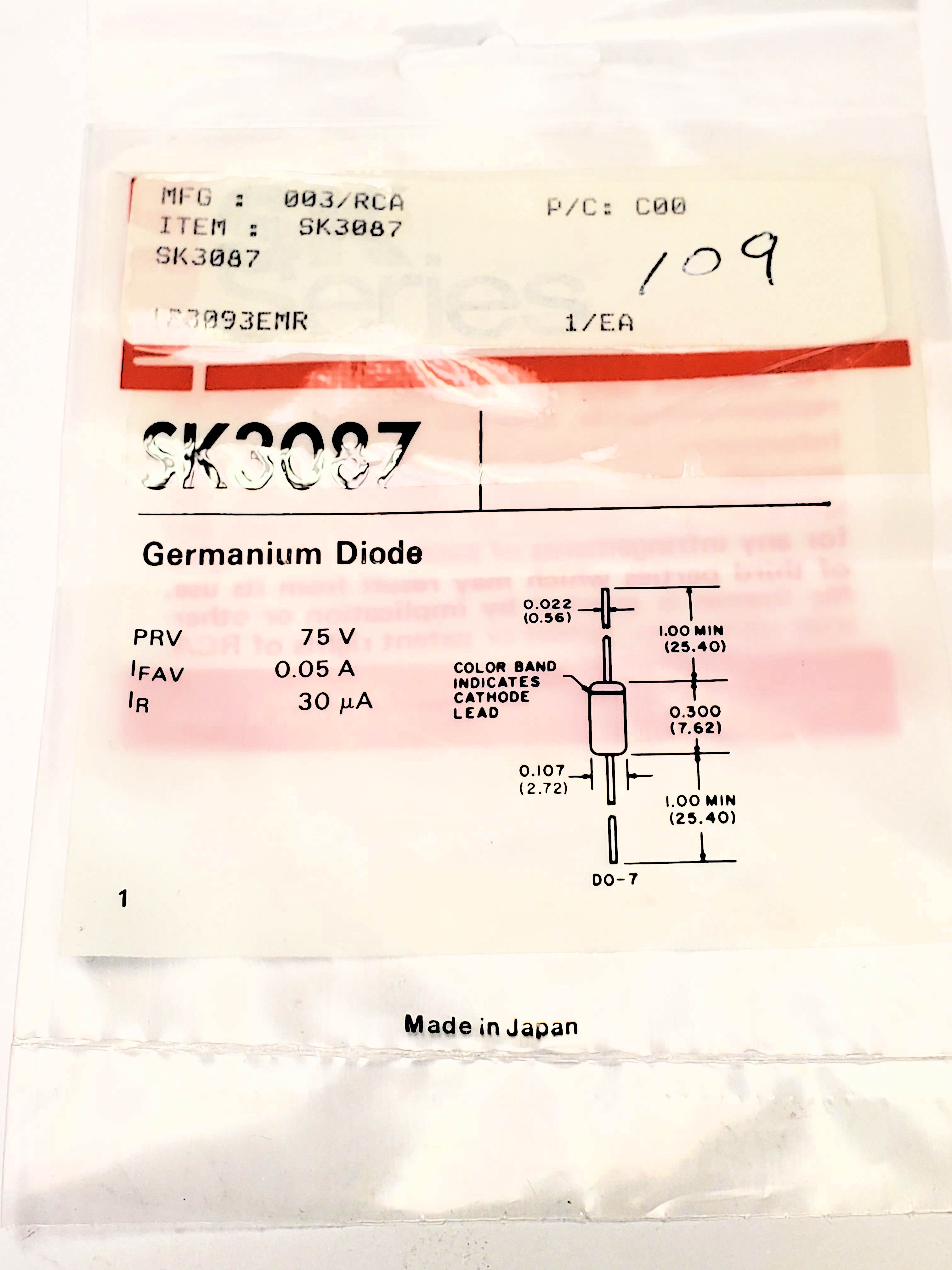 NTE109 ALT 1N60 Germanium Diode