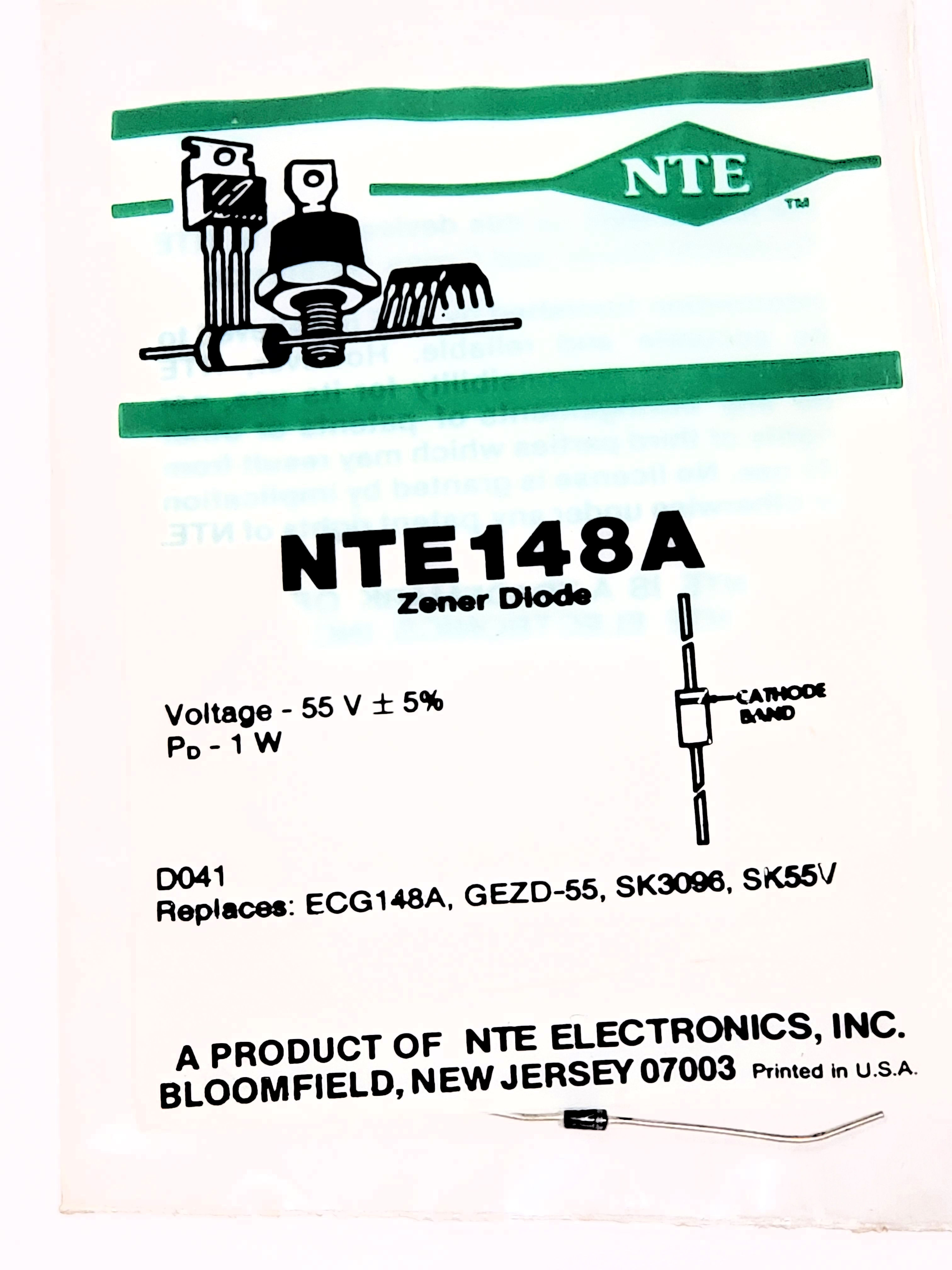 NTE148A ALT SK3096 55V 1W Zener Diode