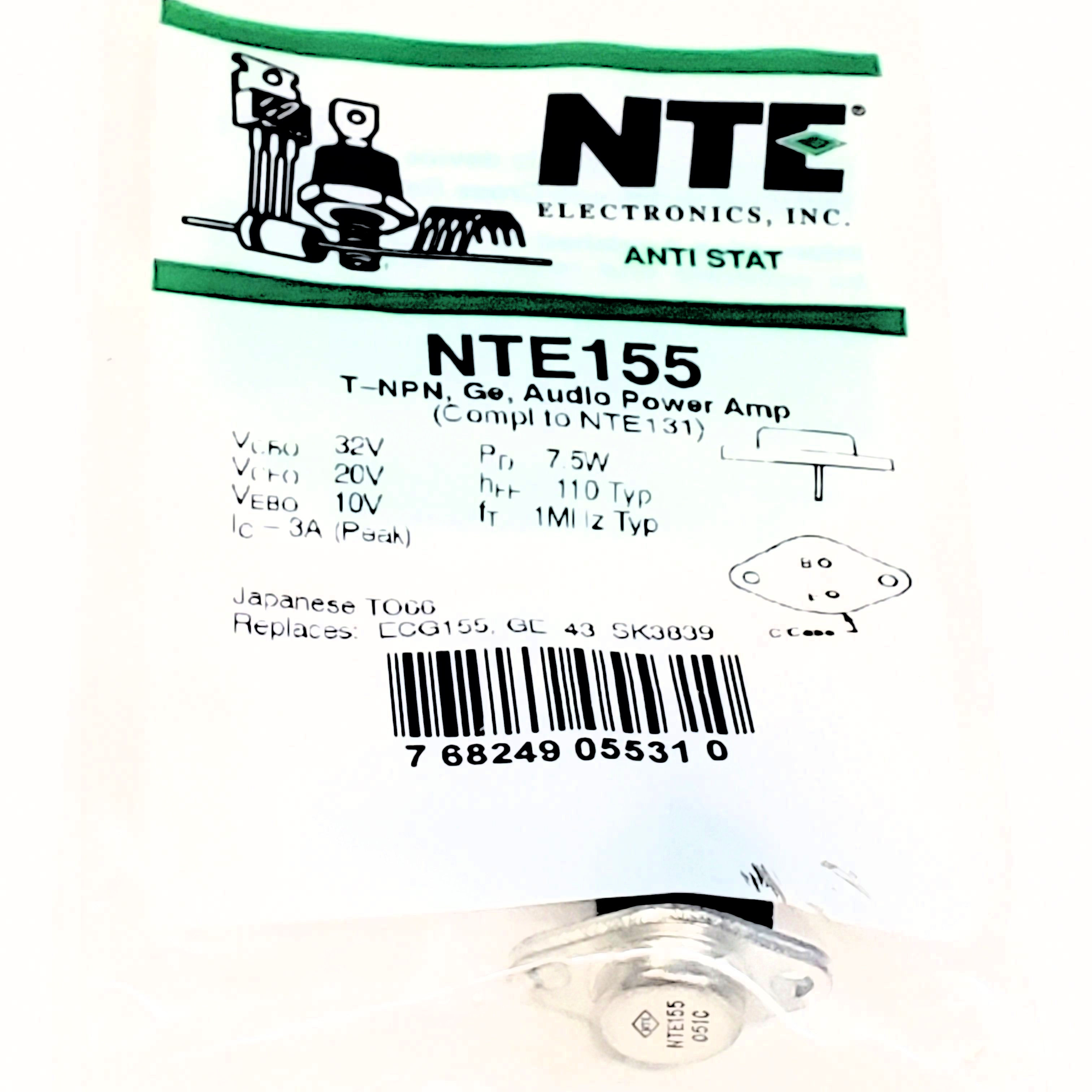 NTE155 NPN Germanium Transistor TO-66  1 pc