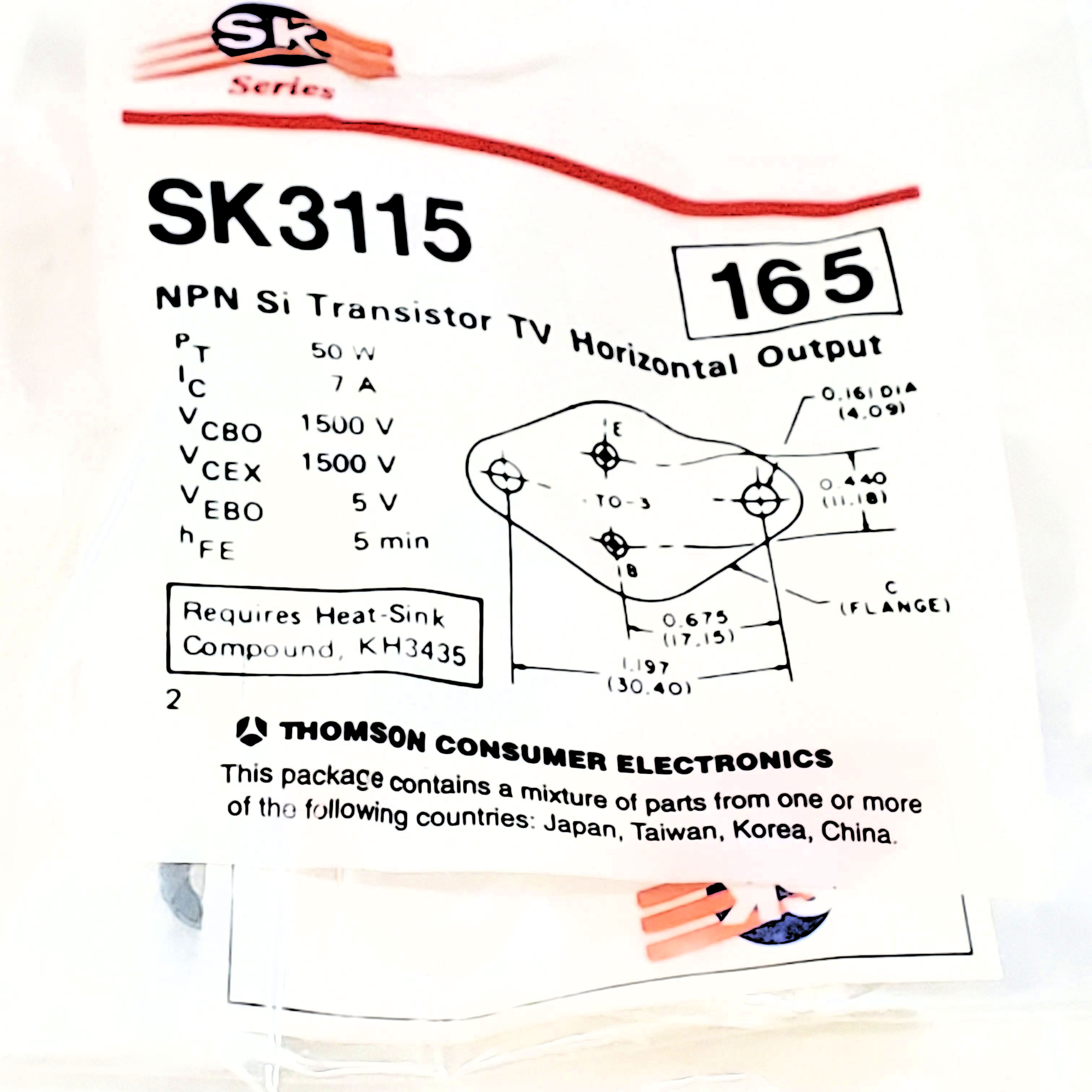 NTE165  NPN Transistor NPN TO-3  1 pc