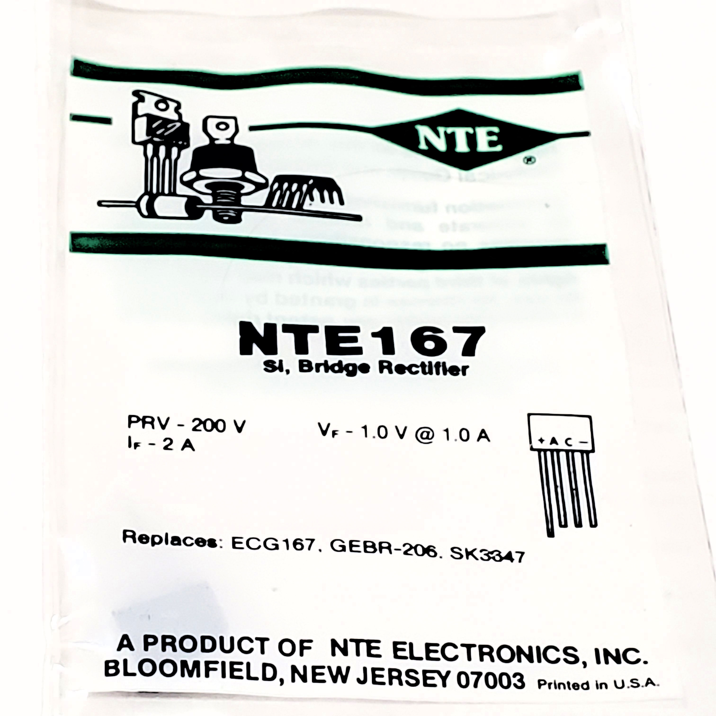 NTE167 Bridge Rectifier  4P SIP  1 pc