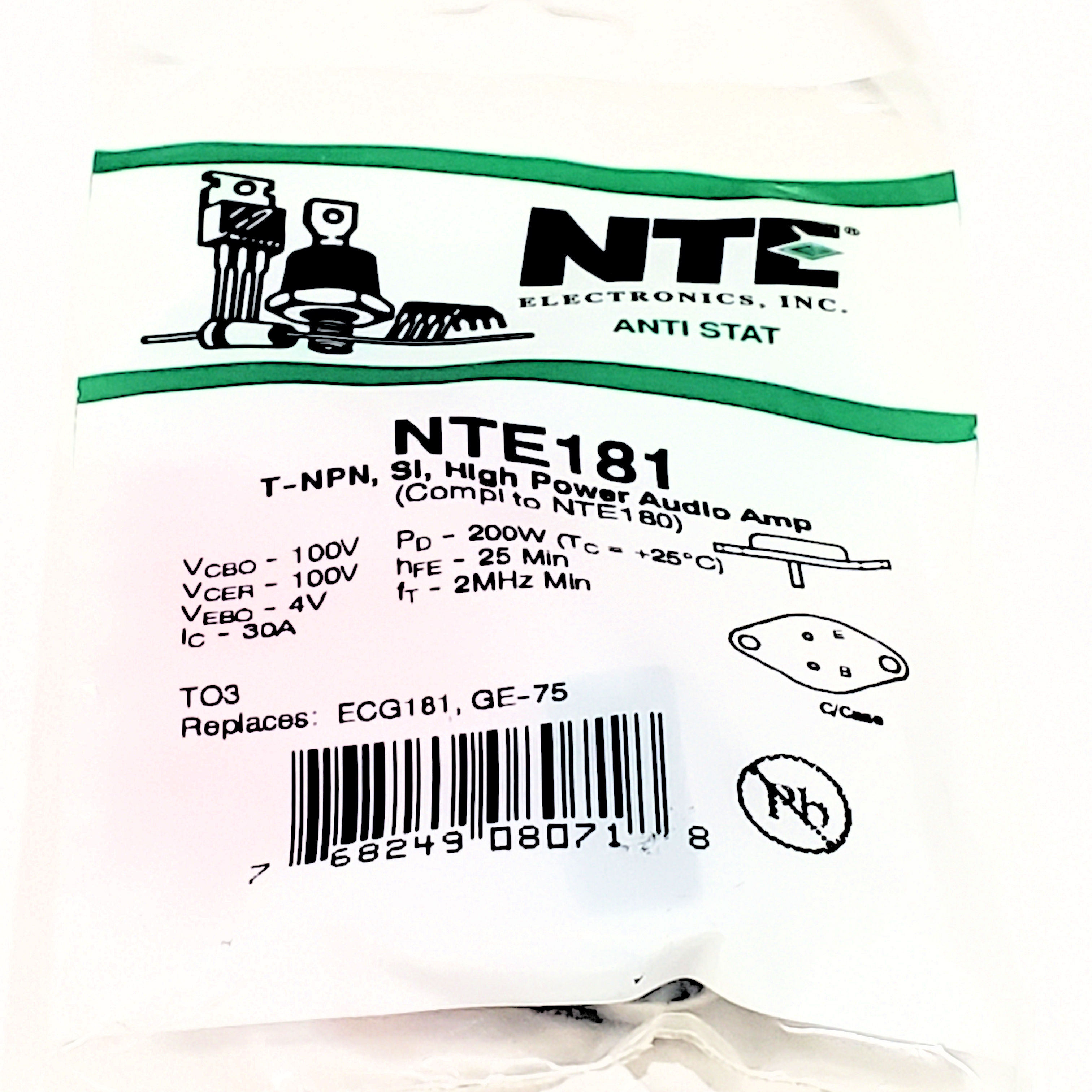NTE181  AKA SK9134 MJ802 TO-3 1 pc