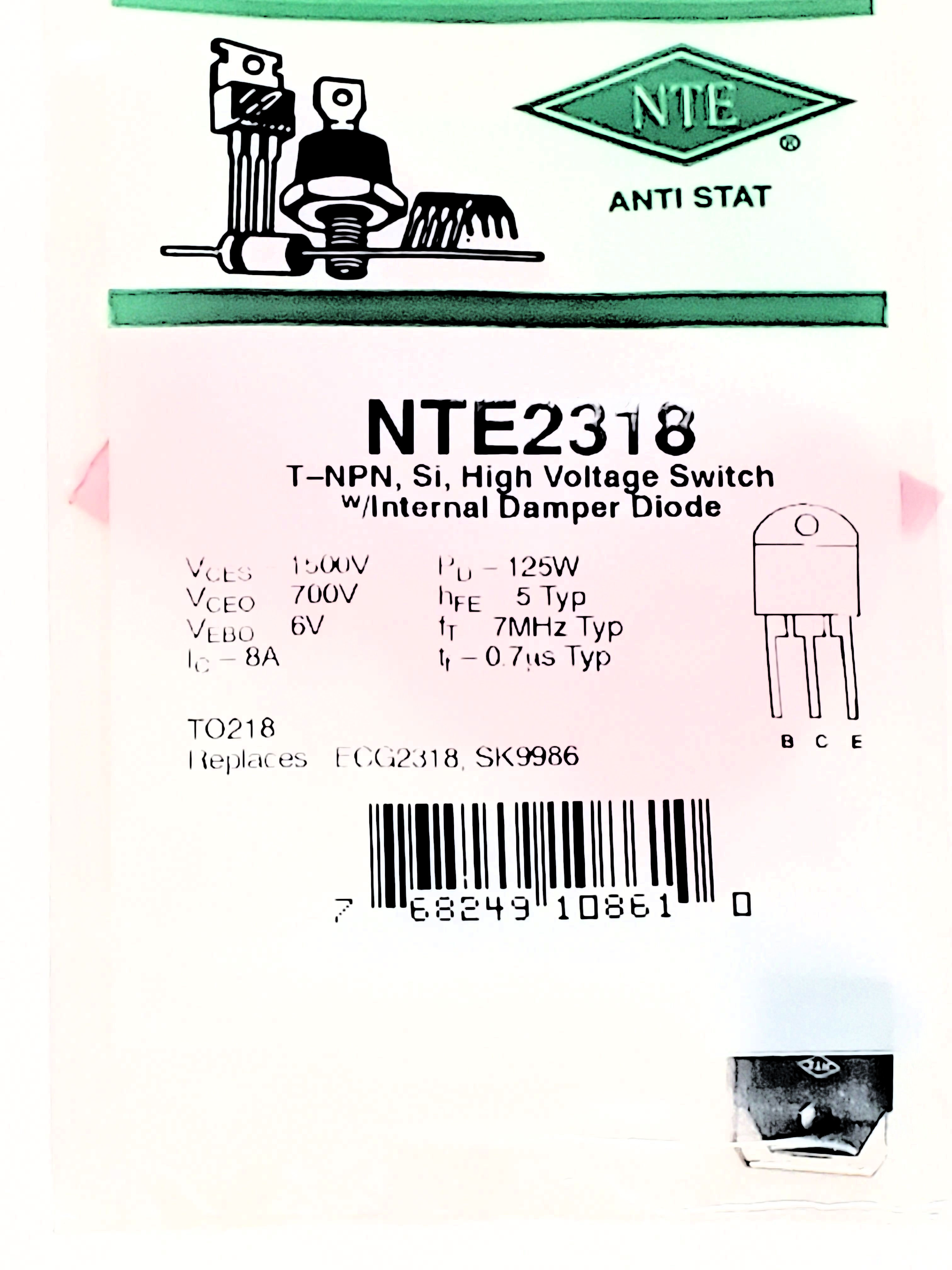 NTE2318  AKA BU508D  TO-3P  1 pc