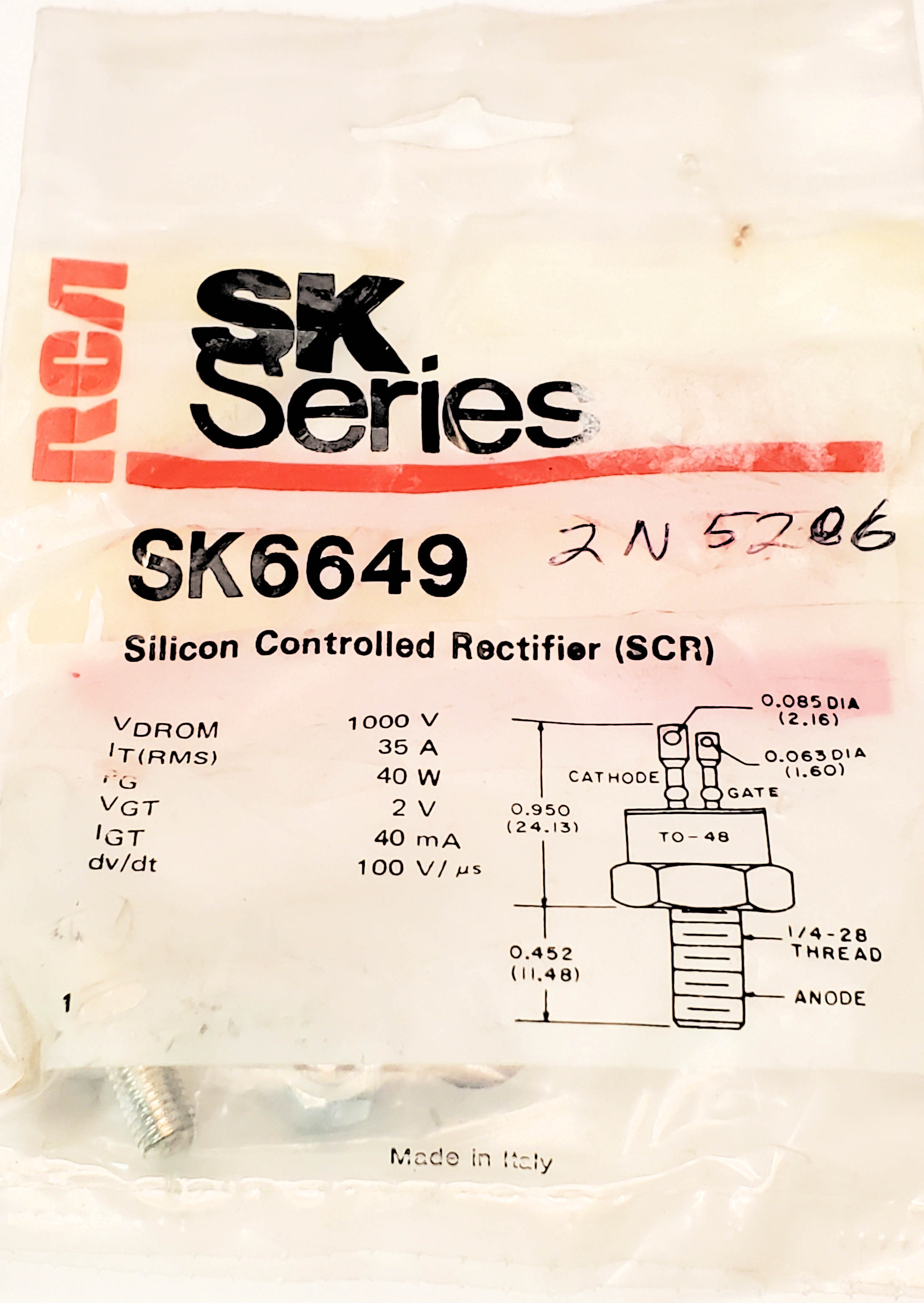 SK6649  "Original" SK  SCR  Stud Mount AKA 2N5206  1 pc