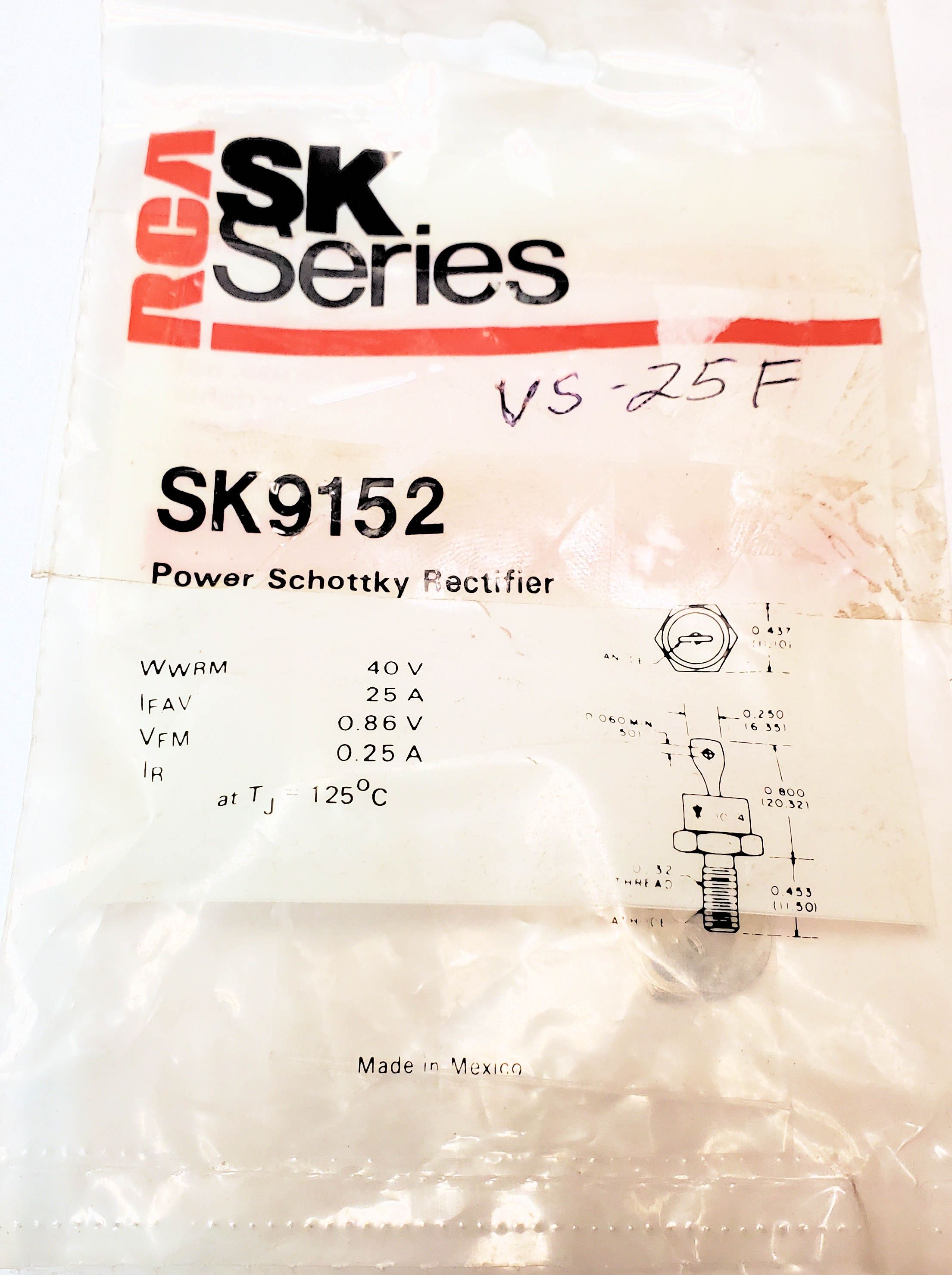 SK9152 "Original" SK Rectifier diode Stud Mount AKA VS-25F 1 pc