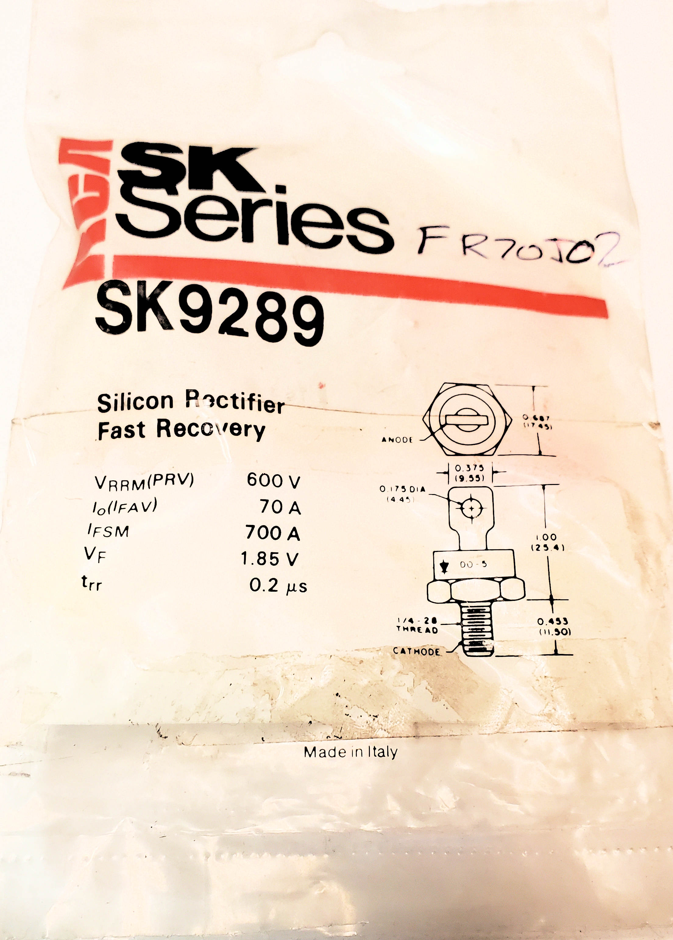 SK9289 "Original" SK  Rectifier diode  Stud Mount  AKA FR70J02 1 pc