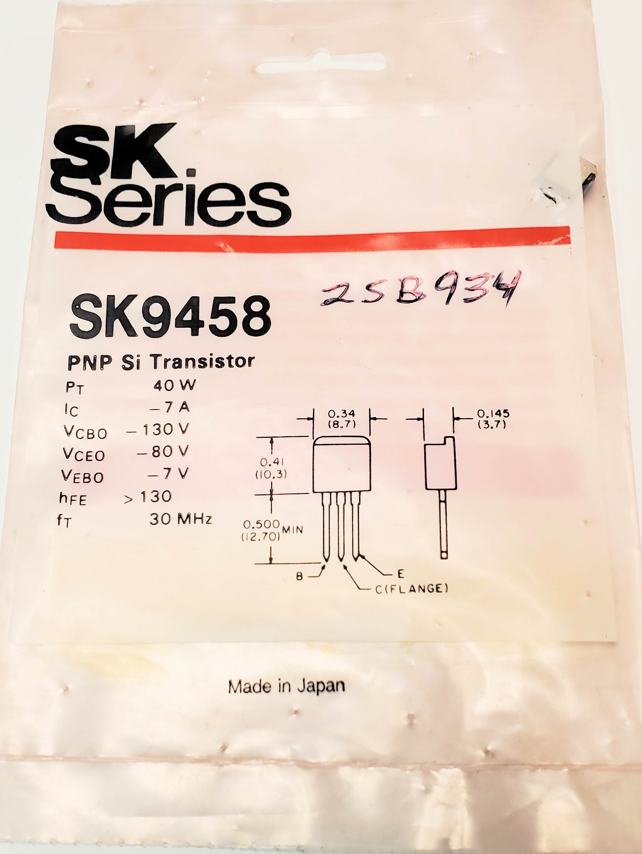 SK9458 "Original" SK Transistor AKA 2SB934  1  pc