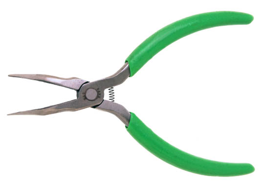 6" 60° Curved Long Nose Pliers with Green Cushion Grips