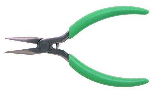 5" Slim Line Needle Nose Pliers, Smooth Jaws, Green Cushion Grip