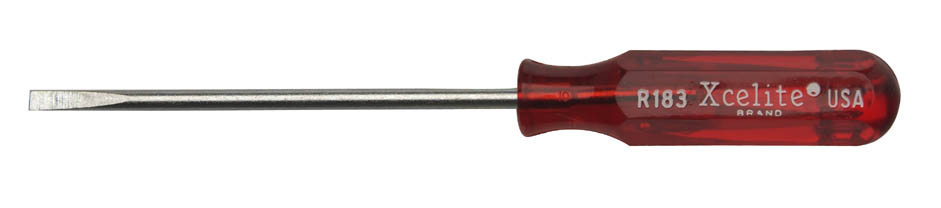 1/8" x 3" Round Blade Pocket Clip Style Screwdriver, Red Handle,