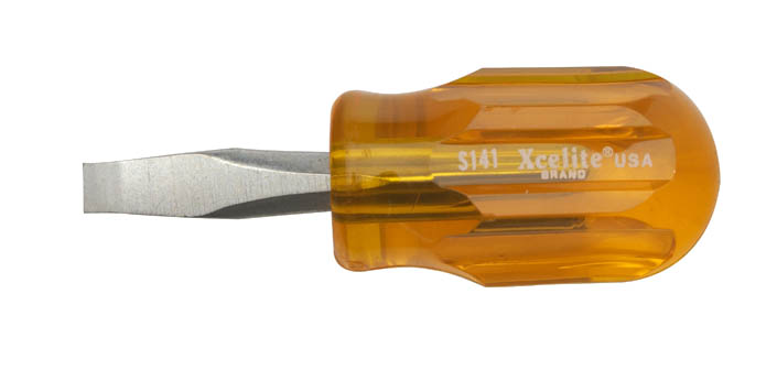 1/4" x 1 1/4" Square Blade Stubby Screwdriver, Amber Handle